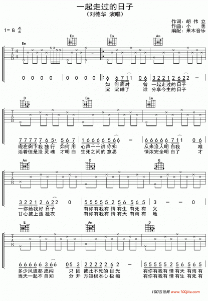 一起走过的日子吉他谱_刘德华_G调_吉他弹唱谱六线谱-1.gif